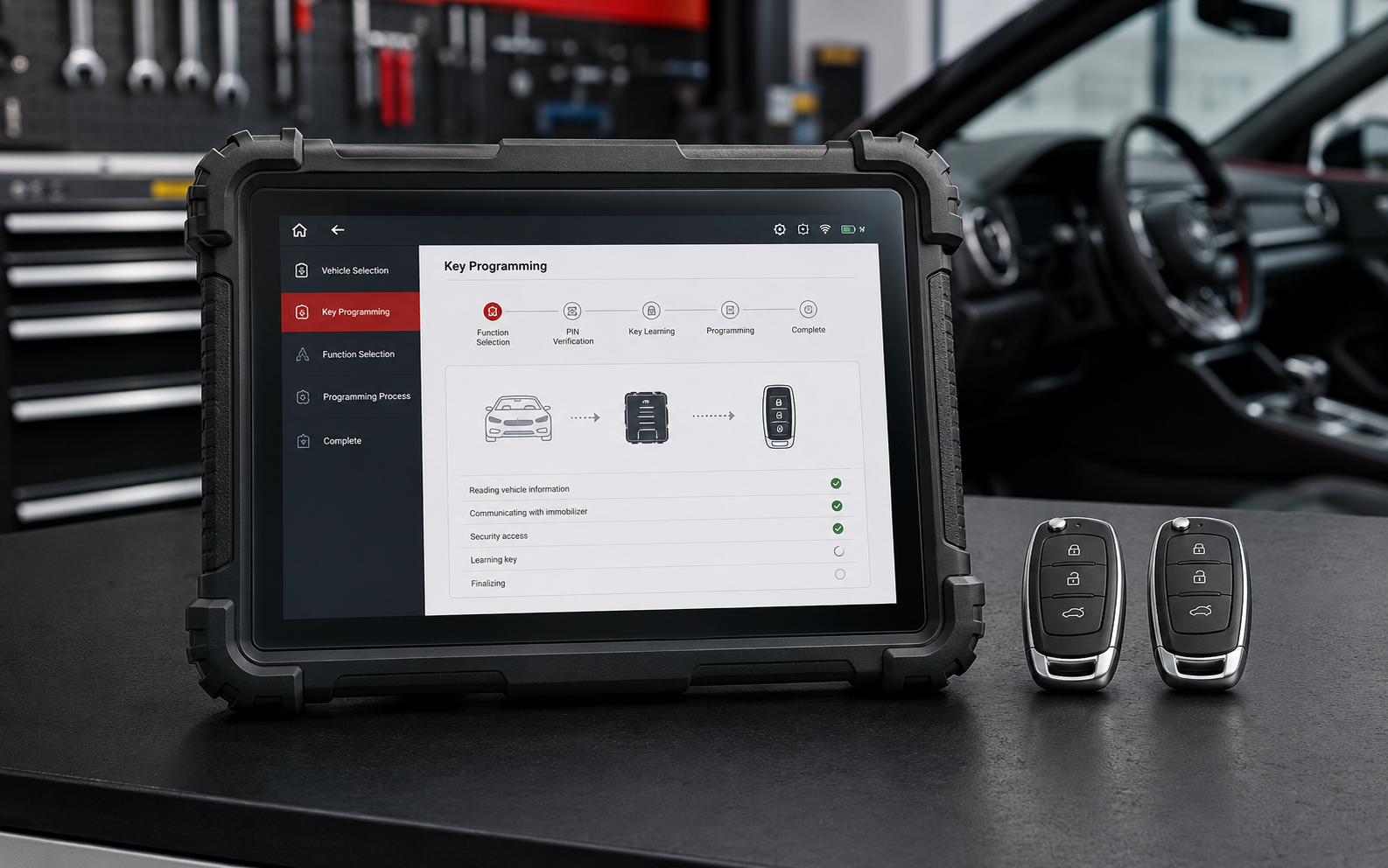 BT Automultimedia & Retrofit Professionele sleutelprogrammering met diagnosetablet en twee autosleutels