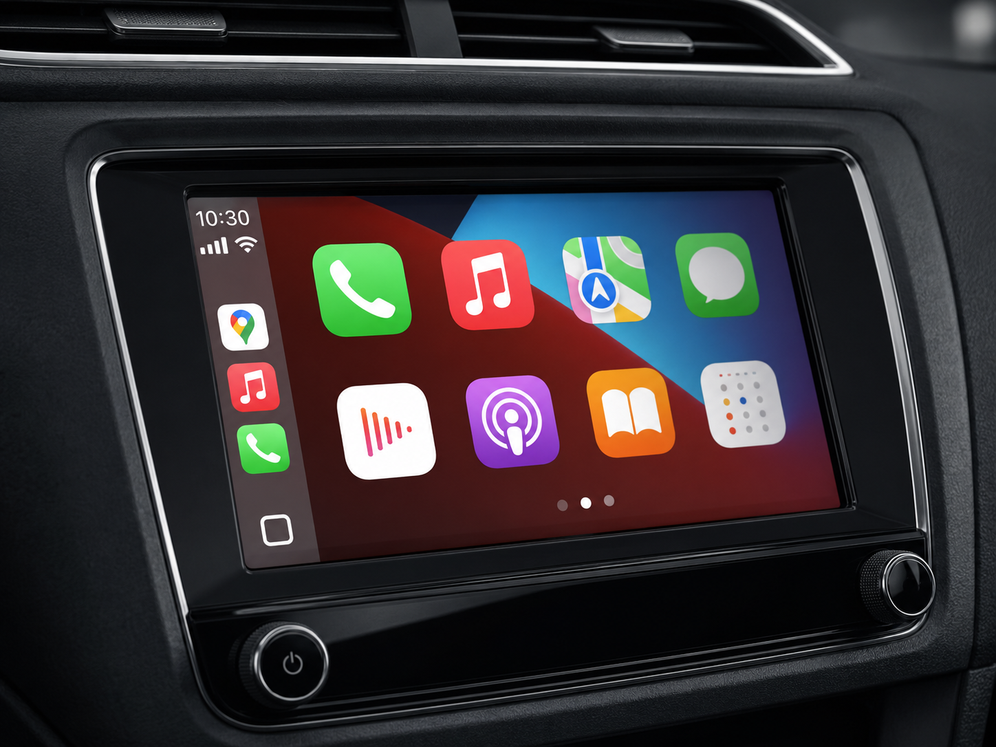 BT Automultimedia & Retrofit Mercedes interieur met helder CarPlay-scherm zonder zichtbaar voertuiglogo